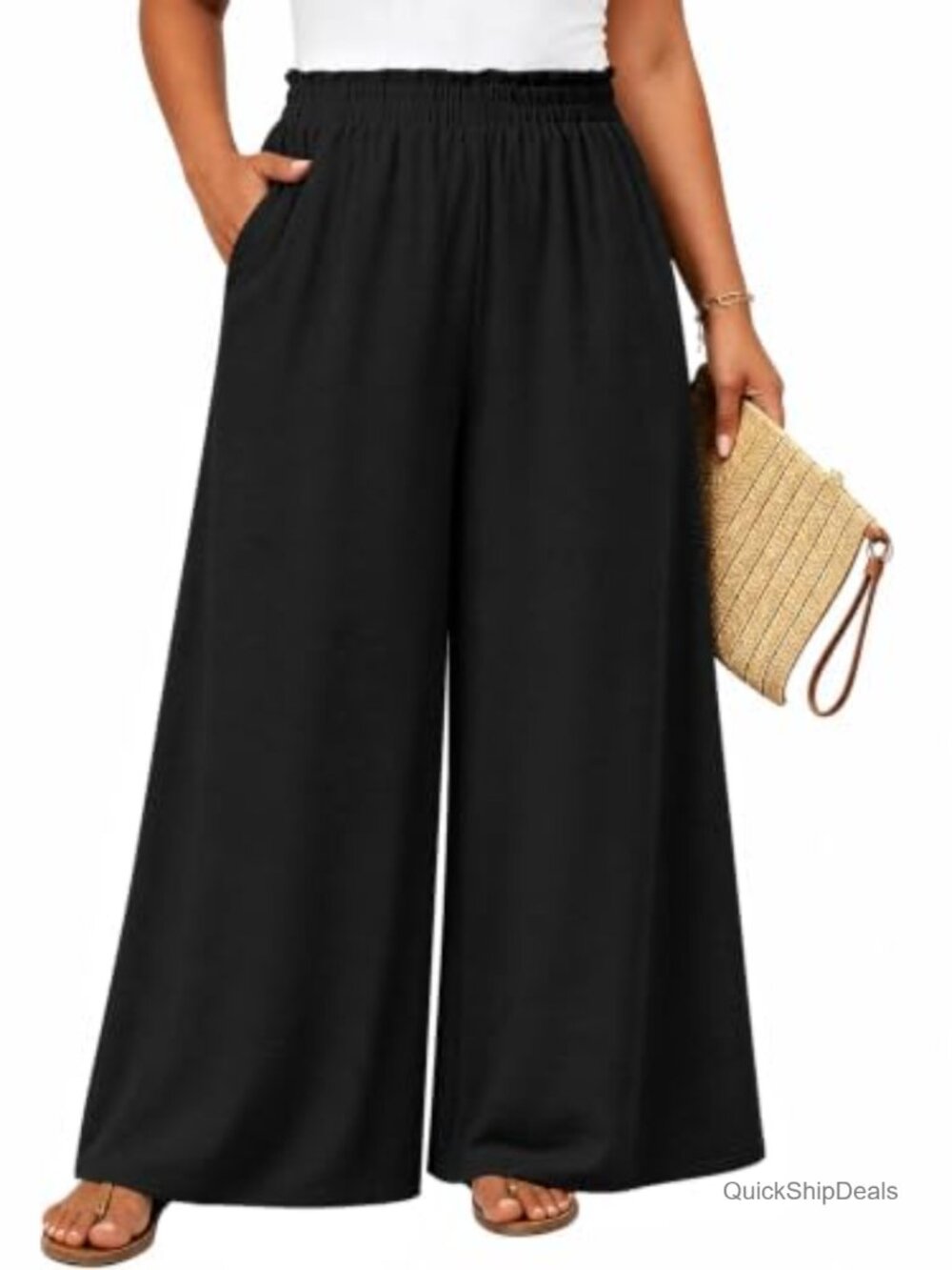 Wide Leg Palazzo Pants High Waist Ruffle Trousers with Pockets Plus Size